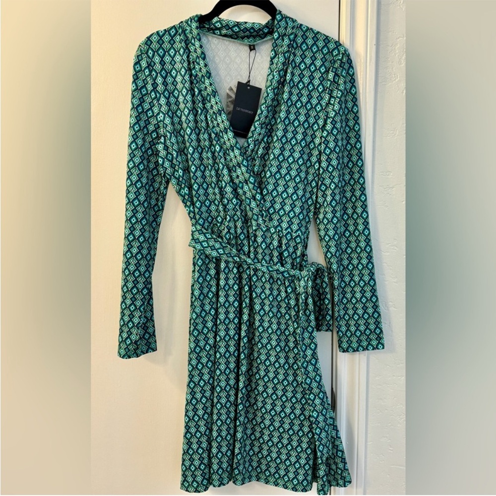 Teal Patterned Long Sleeve Dress